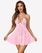 Lace Babydoll Dress Sheer Mesh Dress With Thong