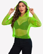 Fishnet Top Hoodie Long Sleeve Mesh Shirt