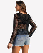 Fishnet Top Hoodie Long Sleeve Mesh Shirt