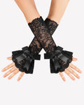 Ruffle Bow Lace Gloves Fingerless Mid Elbow Sleeve Costume
