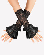 Ruffle Bow Lace Gloves Fingerless Mid Elbow Sleeve Costume