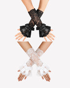 Ruffle Bow Lace Gloves Fingerless Mid Elbow Sleeve Costume