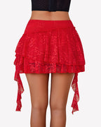 Lace Layered Mini Skirt Pleated Ruffle Flowy Skort