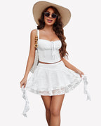 Lace Layered Mini Skirt Pleated Ruffle Flowy Skort