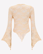 Sheer Lace Bell Sleeve Tie-Front Bolero Shrug