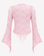 Sheer Lace Bell Sleeve Tie-Front Bolero Shrug