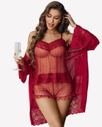 Polka Dot Mesh Lace Cami Shorts Pajama Set