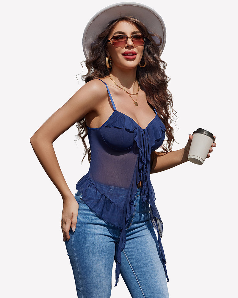 Mesh Bralette Spaghetti Strap Y2K Camisole Top