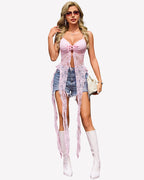 Lace Ruffle Camisole Top Open Front V Neck Going Out Top