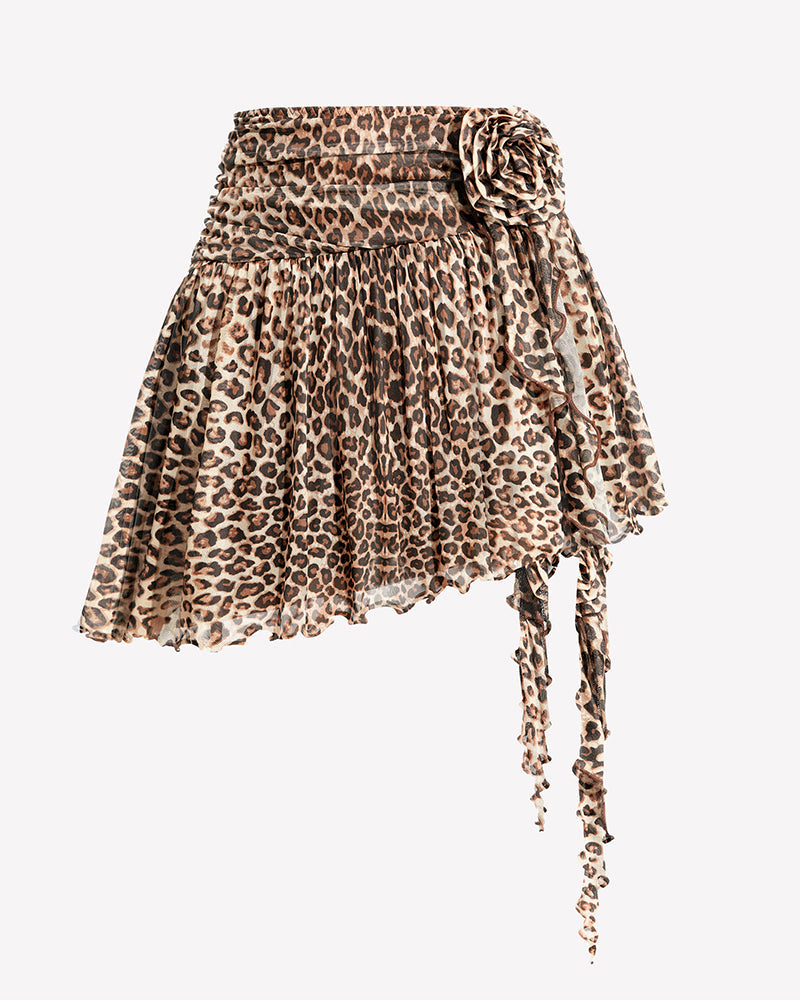 Y2K Mesh Mini Skirt 3D Flower Asymmetric Hem Flowy Skirt