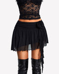 Y2K Mesh Mini Skirt 3D Flower Asymmetric Hem Flowy Skirt