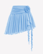 Y2K Mesh Mini Skirt 3D Flower Asymmetric Hem Flowy Skirt