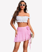 Y2K Mesh Mini Skirt 3D Flower Asymmetric Hem Flowy Skirt