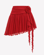 Y2K Mesh Mini Skirt 3D Flower Asymmetric Hem Flowy Skirt