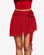 Y2K Mesh Mini Skirt 3D Flower Asymmetric Hem Flowy Skirt