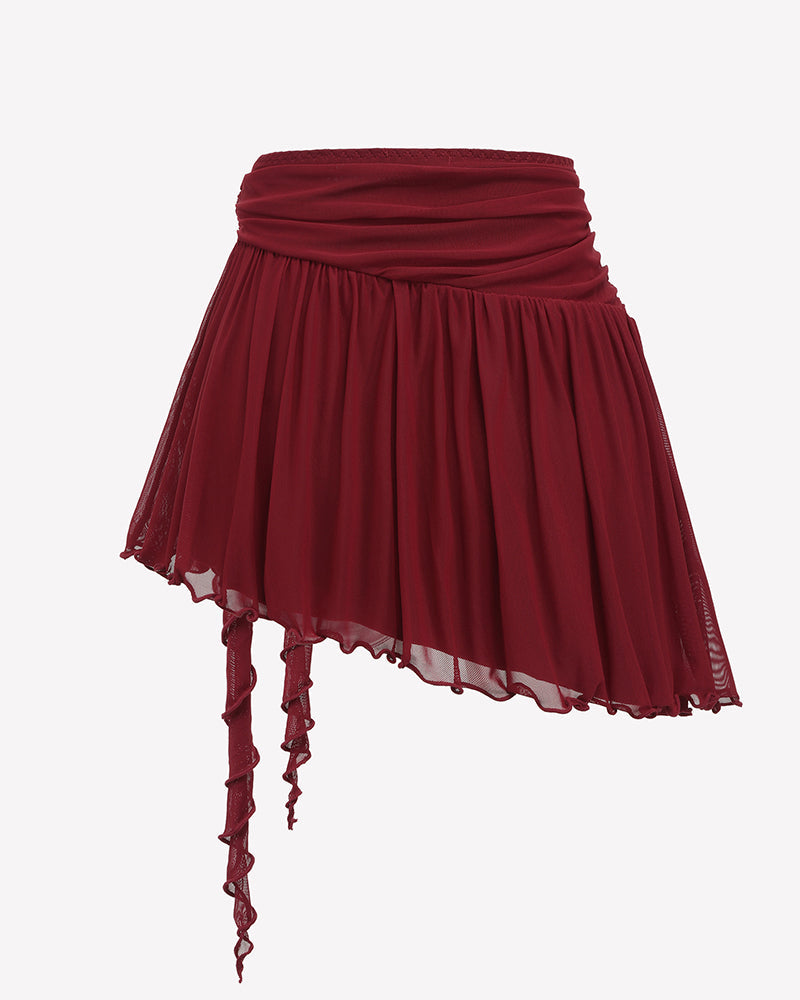 Y2K Mesh Mini Skirt 3D Flower Asymmetric Hem Flowy Skirt