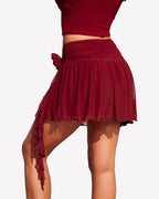 Y2K Mesh Mini Skirt 3D Flower Asymmetric Hem Flowy Skirt