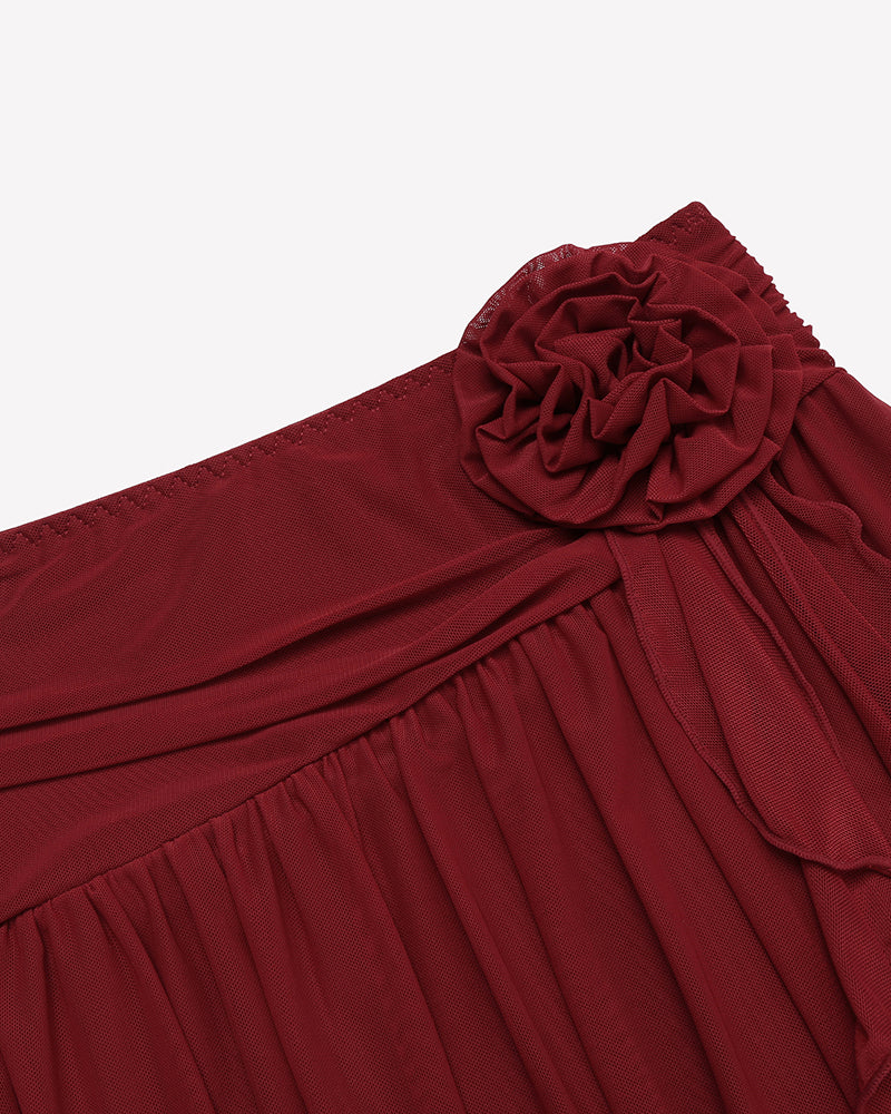 Y2K Mesh Mini Skirt 3D Flower Asymmetric Hem Flowy Skirt