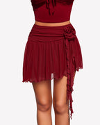 Y2K Mesh Mini Skirt 3D Flower Asymmetric Hem Flowy Skirt