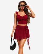 Y2K Mesh Mini Skirt 3D Flower Asymmetric Hem Flowy Skirt