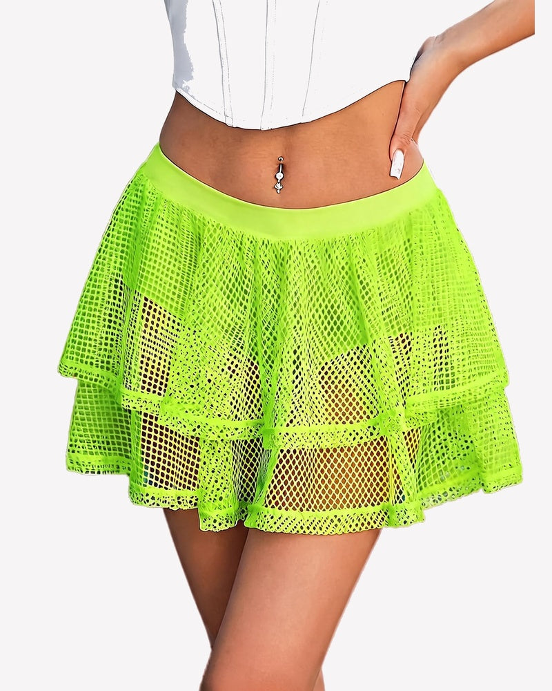 High Waist Ruffle Skort Layered Mesh Y2K Mini Skirt with Built-In Shorts