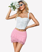 Y2K Lace Layered Ruffle Micro Mini Skirt