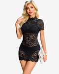 Sheer Lace Mini Dress See Through Bodycon Lingerie Dress