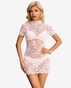 Sheer Lace Mini Dress See Through Bodycon Lingerie Dress