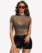 Sheer Mesh Top Short Sleeve See Through Blouse