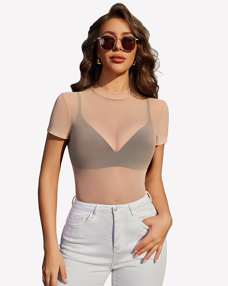 Sheer Mesh Top Short Sleeve See Through Blouse