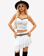 Y2K Mesh Flowy Asymmetrical Hem Double Layered Mini Skirt