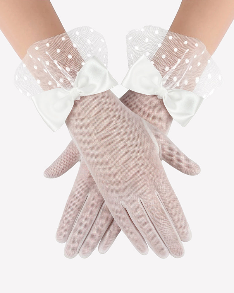 Sultrye Bow Short Mitten Mesh Gloves for 1920s
