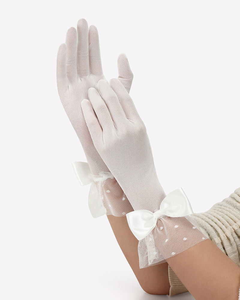 Sultrye Bow Short Mitten Mesh Gloves for 1920s