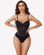 Sparkle Sheer Mesh Square Neck Bodysuit