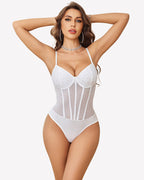 Sparkle Sheer Mesh Square Neck Bodysuit