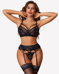 Lace Garter Belt Bra Panty 3-Piece Lingerie Set