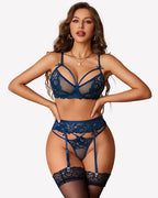 Lace Garter Belt Bra Panty 3-Piece Lingerie Set
