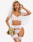 Lace Garter Belt Bra Panty 3-Piece Lingerie Set