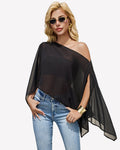 Off Shoulder Chiffon Blouse Batwing Sleeve Flowy Going Out Top