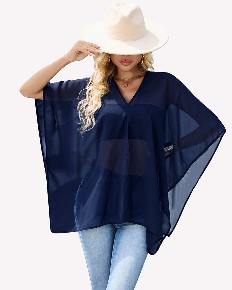 Off Shoulder Chiffon Blouse Batwing Sleeve Flowy Going Out Top
