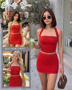 2-Piece Skirt Set - Halter Mesh Crop Top & Bodycon Mini Skirt