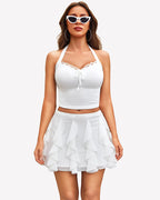 Layered Ruffle Flowy Mesh Mini Skirt Y2K Summer Short Skirt