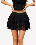 Mesh Layered Ruffle Mini Skirt with Shorts