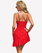 Strap Lace Mini Dress Ruffle Hem Y2K Club Party Dress