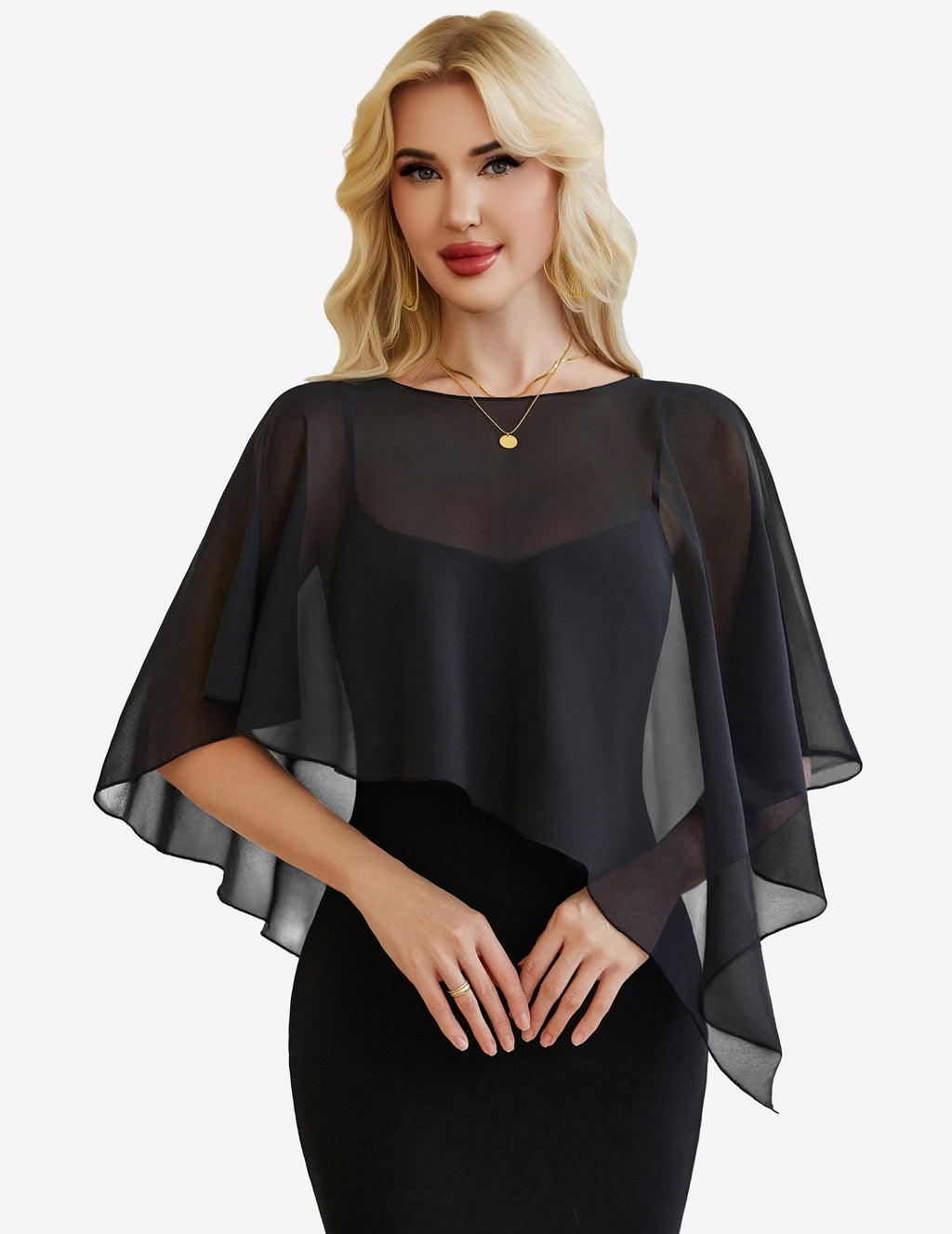 Chiffon Capelet Batwing Sleeve Sheer Wrap for Wedding & Evening