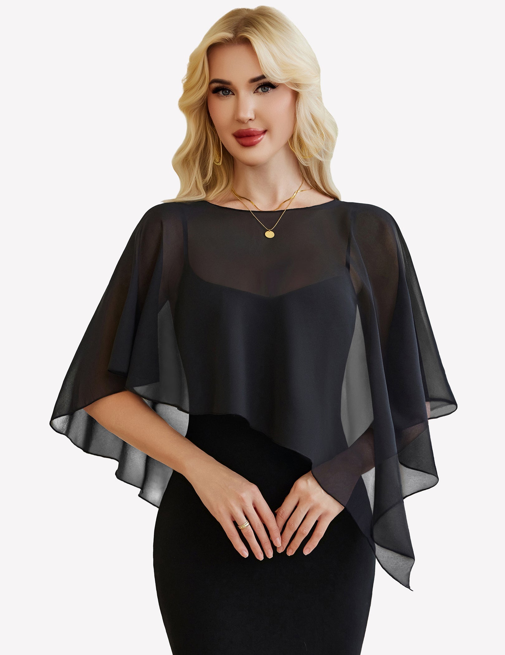 Chiffon Capelet Batwing Sleeve Sheer Wrap for Wedding & Evening