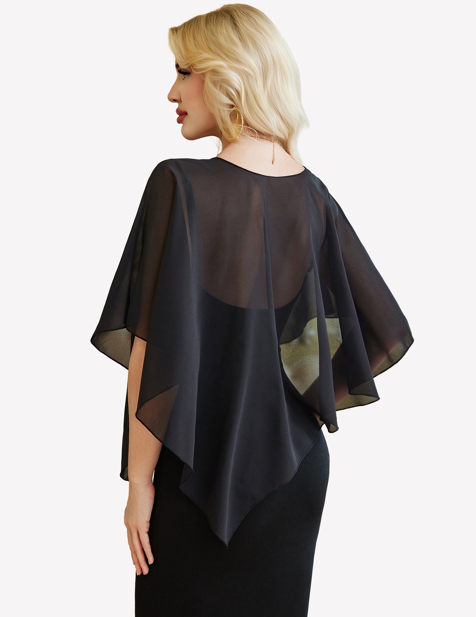 Chiffon Capelet Batwing Sleeve Sheer Wrap for Wedding & Evening