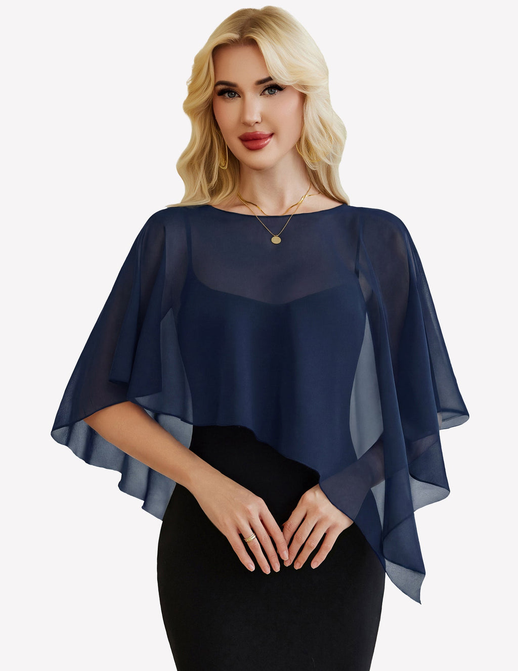 Chiffon Capelet Batwing Sleeve Sheer Wrap for Wedding & Evening
