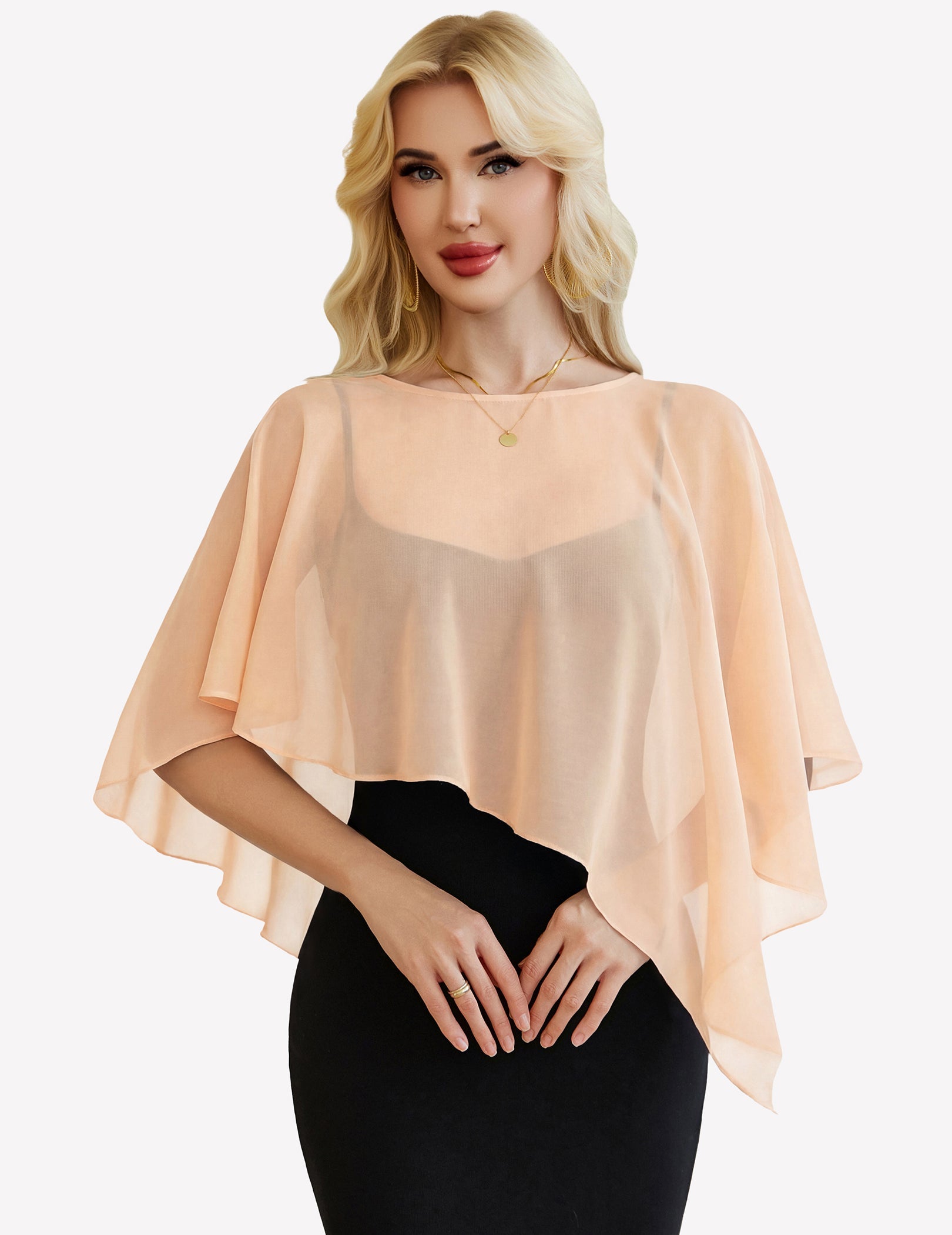 Chiffon Capelet Batwing Sleeve Sheer Wrap for Wedding & Evening