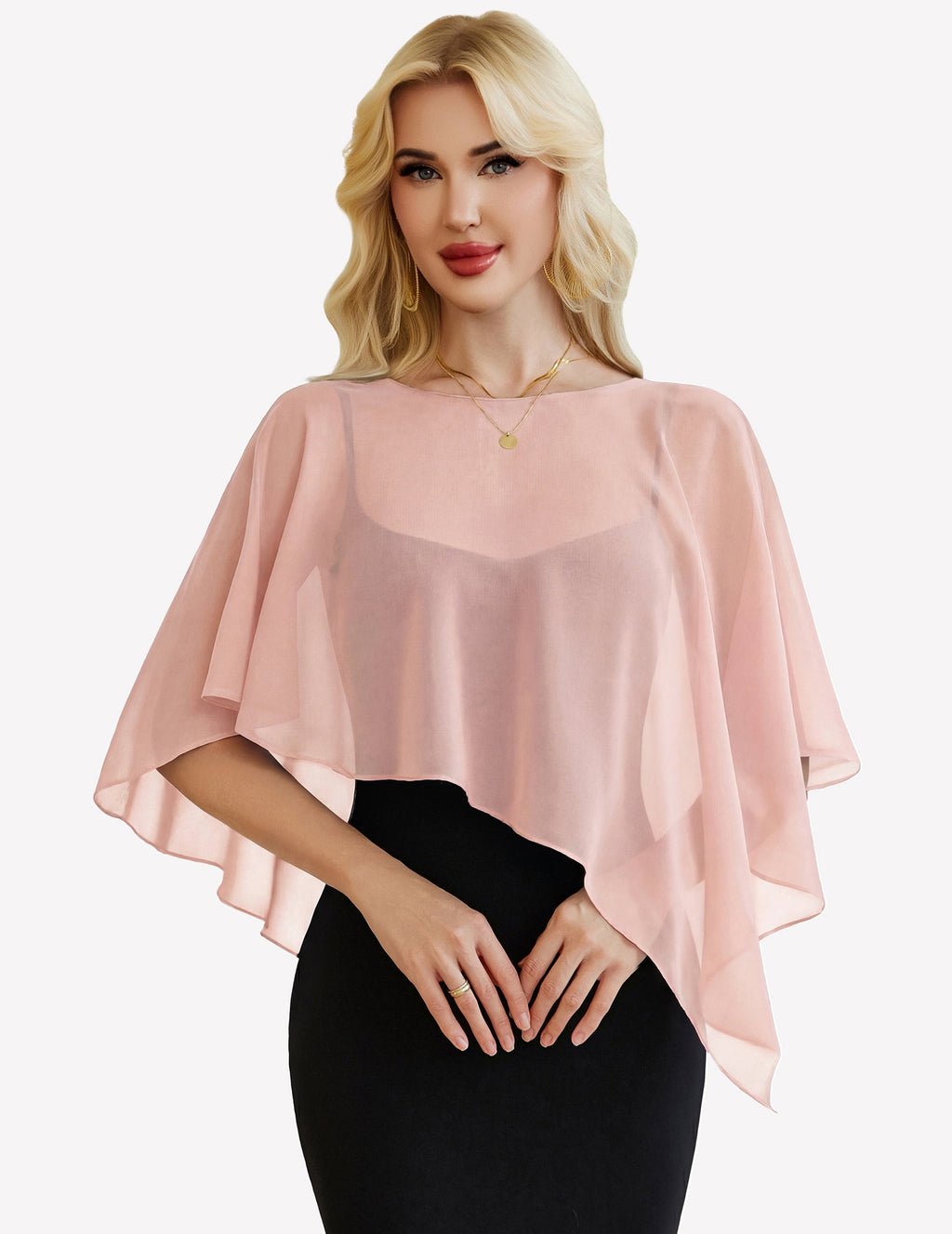 Chiffon Capelet Batwing Sleeve Sheer Wrap for Wedding & Evening